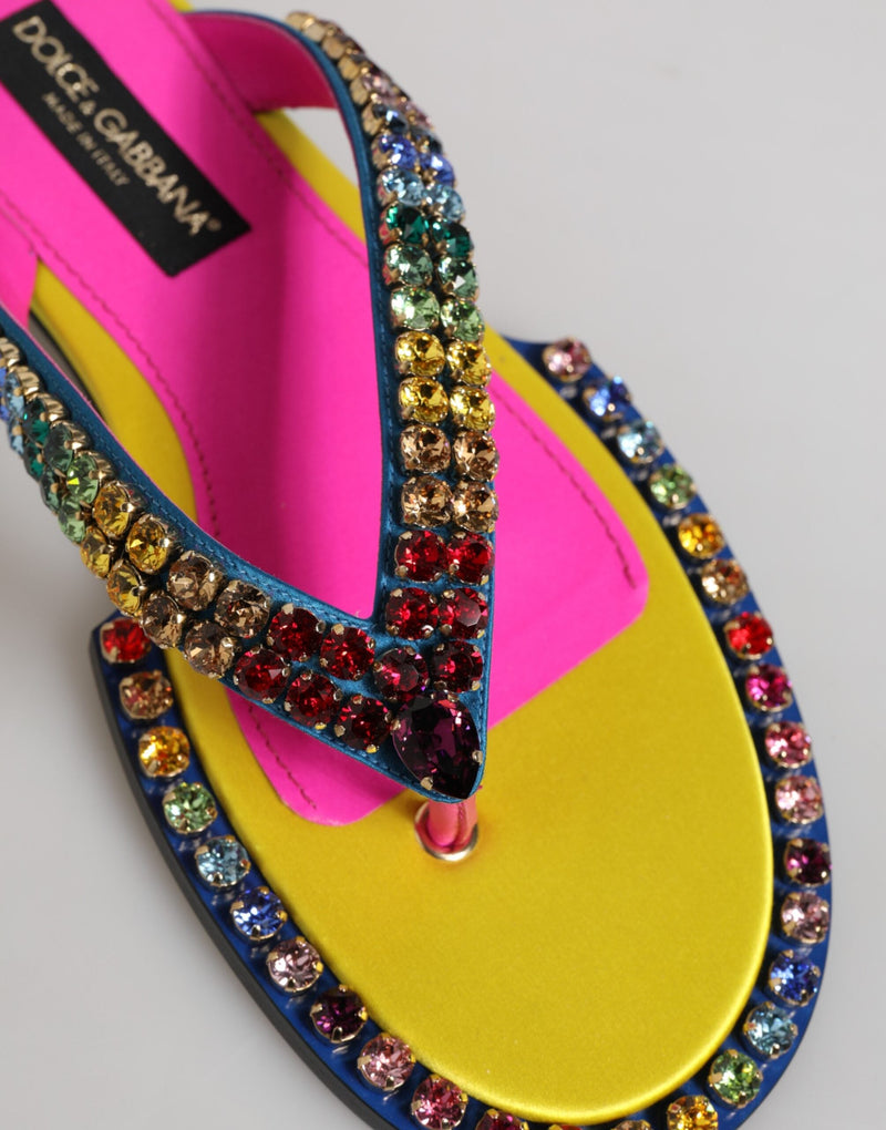 Multicolor Rhinestone Flip Flop Flat Sandals Shoes Dolce & Gabbana