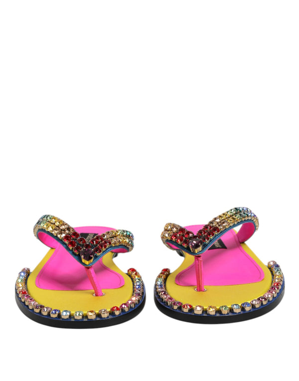 Multicolor Rhinestone Flip Flop Flat Sandals Shoes Dolce & Gabbana