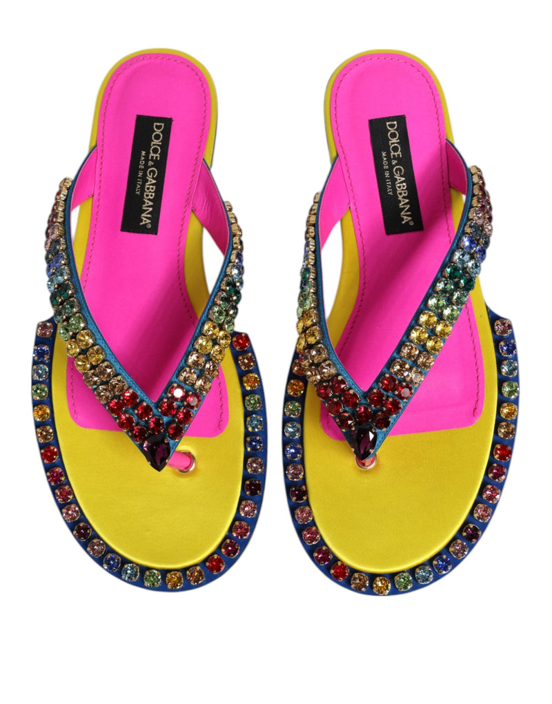 Multicolor Rhinestone Flip Flop Flat Sandals Shoes Dolce & Gabbana