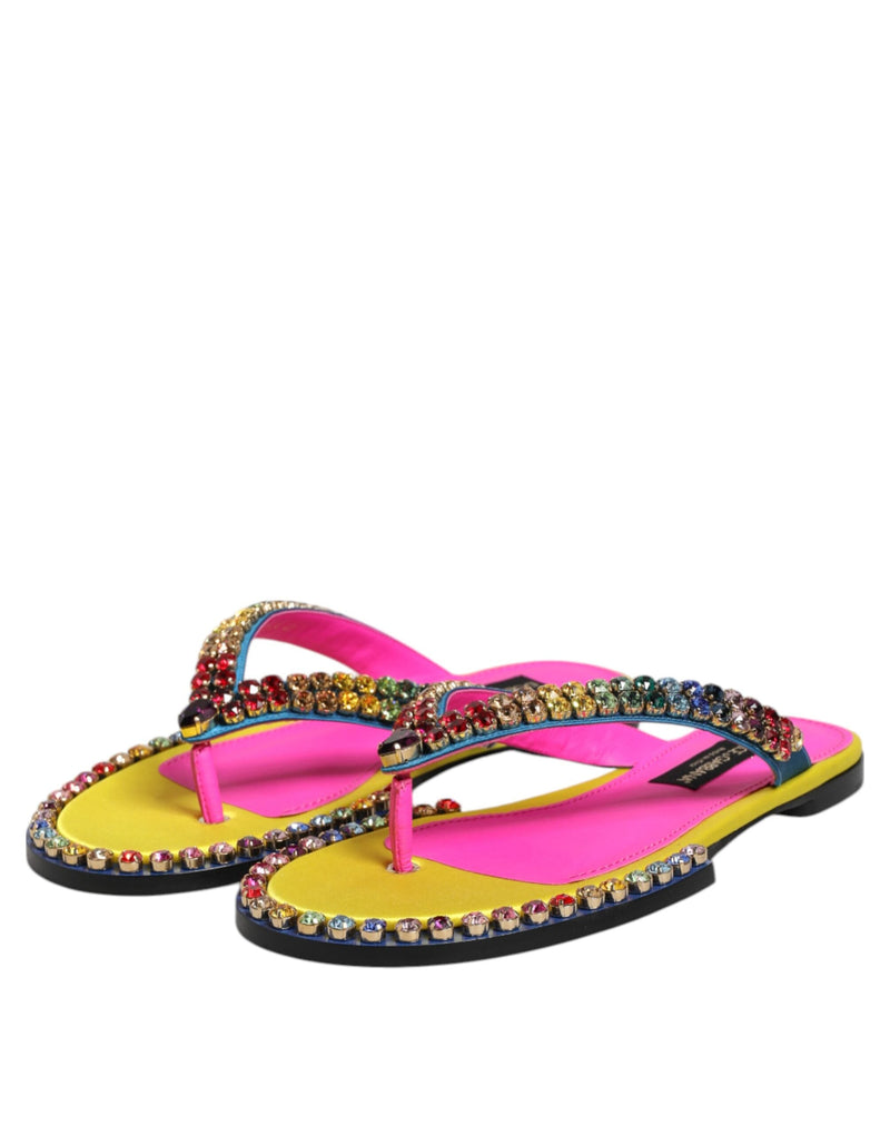 Multicolor Rhinestone Flip Flop Flat Sandals Shoes Dolce & Gabbana