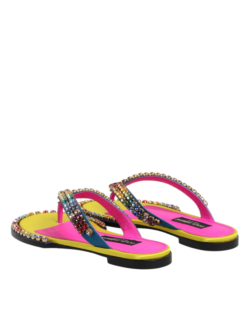 Multicolor Rhinestone Flip Flop Flat Sandals Shoes Dolce & Gabbana