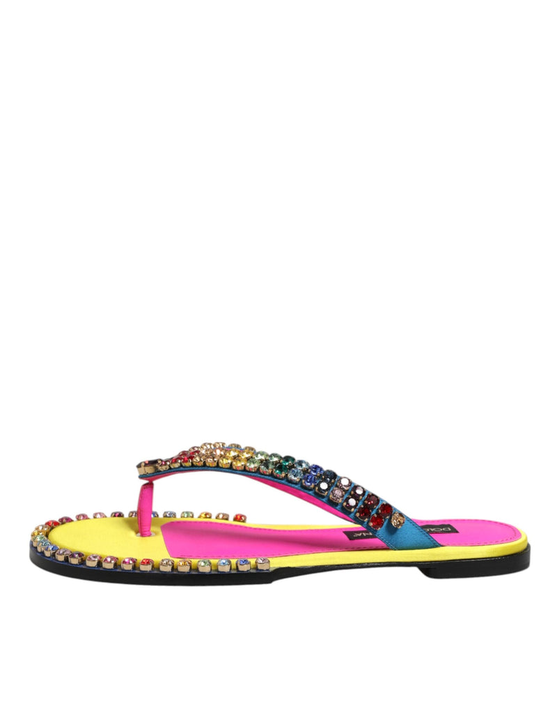 Multicolor Rhinestone Flip Flop Flat Sandals Shoes Dolce & Gabbana