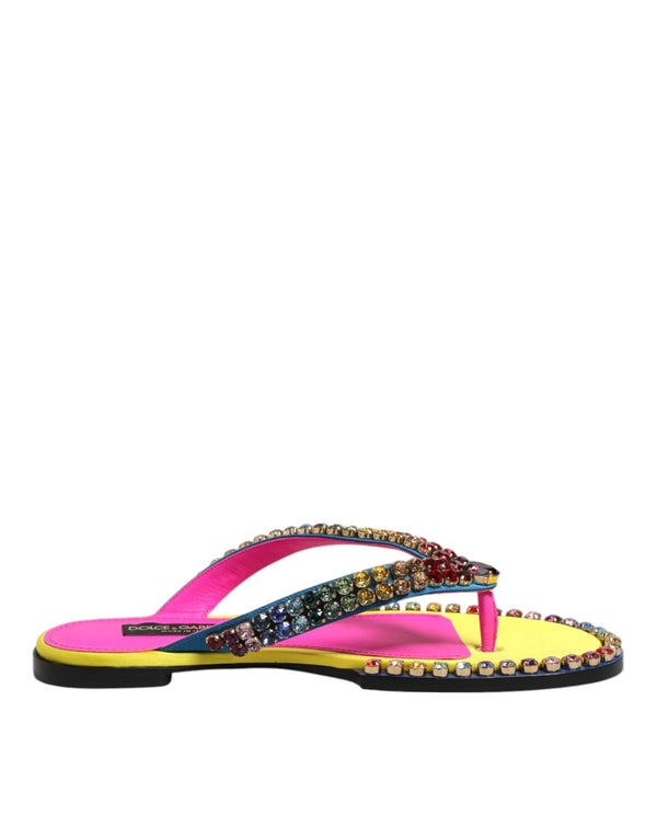 Multicolor Rhinestone Flip Flop Flat Sandals Shoes Dolce & Gabbana