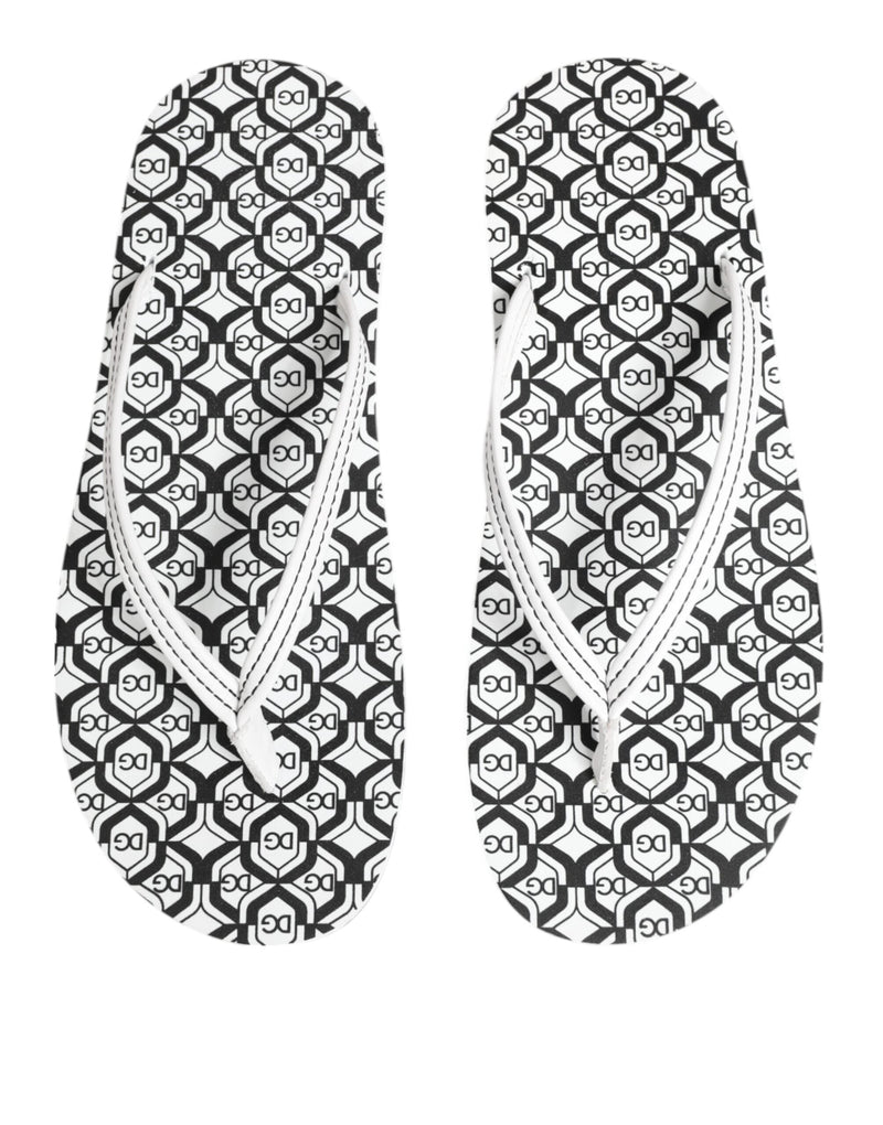 Black White Logo Beachwear Flats Slipper Shoes Dolce & Gabbana
