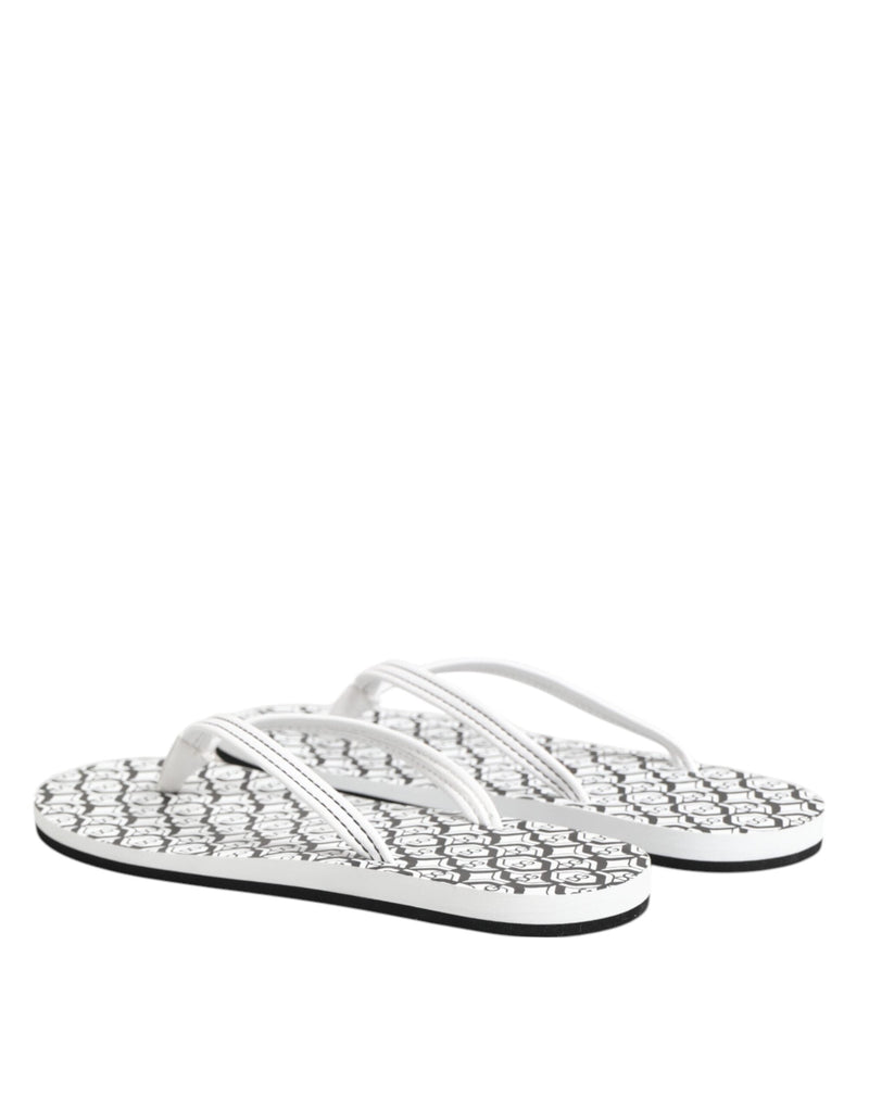 Black White Logo Beachwear Flats Slipper Shoes Dolce & Gabbana