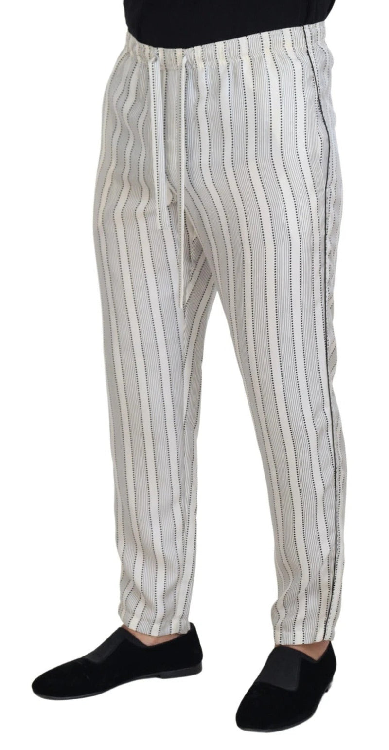White Stripes Silk Lounge Trouser Pants Dolce & Gabbana