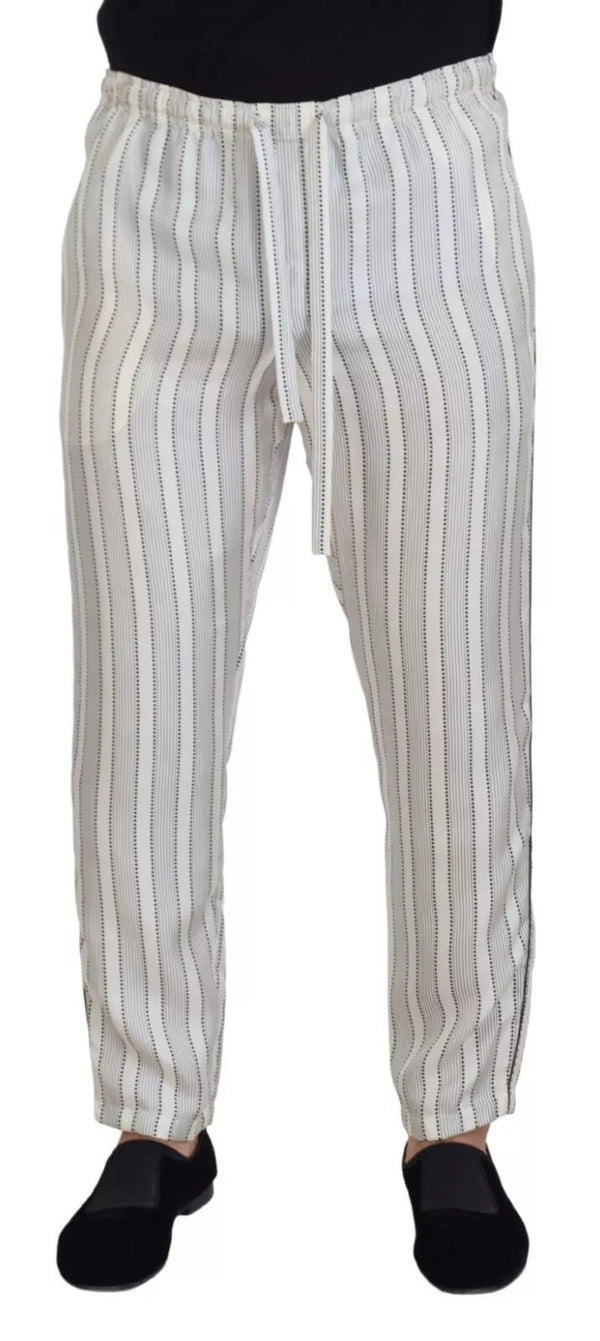 White Stripes Silk Lounge Trouser Pants Dolce & Gabbana