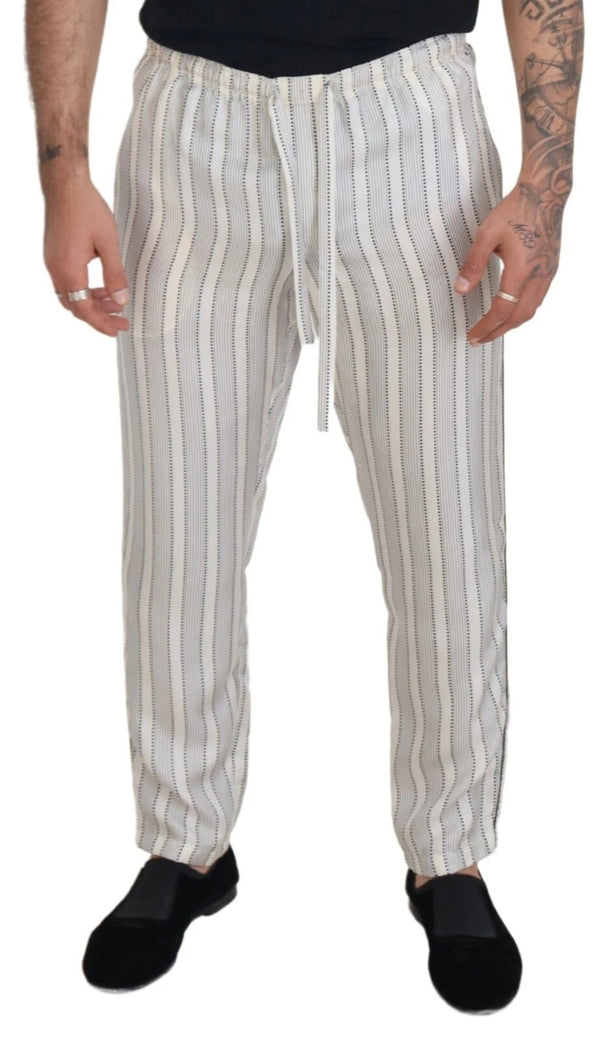 White Stripes Silk Lounge Trouser Pants Dolce & Gabbana