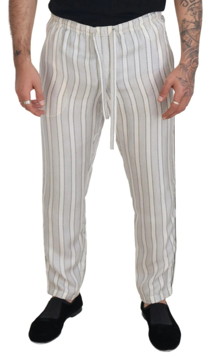 White Stripes Silk Lounge Trouser Pants Dolce & Gabbana
