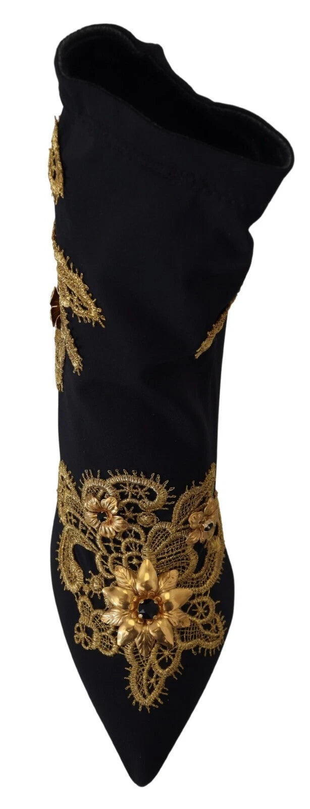 Black Gold Embroidery Crystal Boots Shoes Dolce & Gabbana