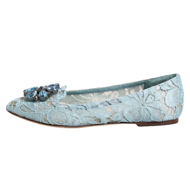 Blue Lace Crystal Ballet Flats Loafers Shoes Dolce & Gabbana