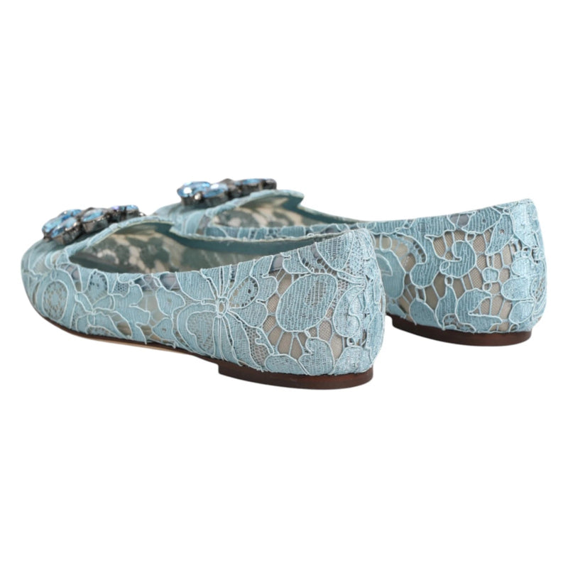 Blue Lace Crystal Ballet Flats Loafers Shoes Dolce & Gabbana