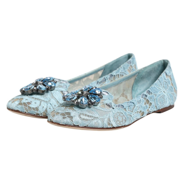 Blue Lace Crystal Ballet Flats Loafers Shoes Dolce & Gabbana