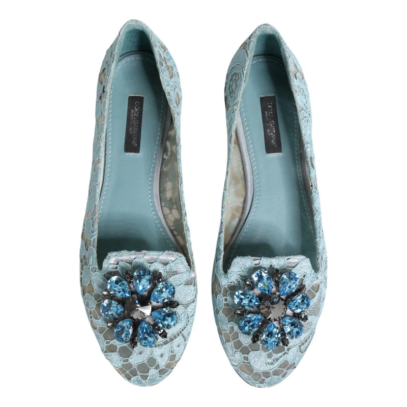 Blue Lace Crystal Ballet Flats Loafers Shoes Dolce & Gabbana