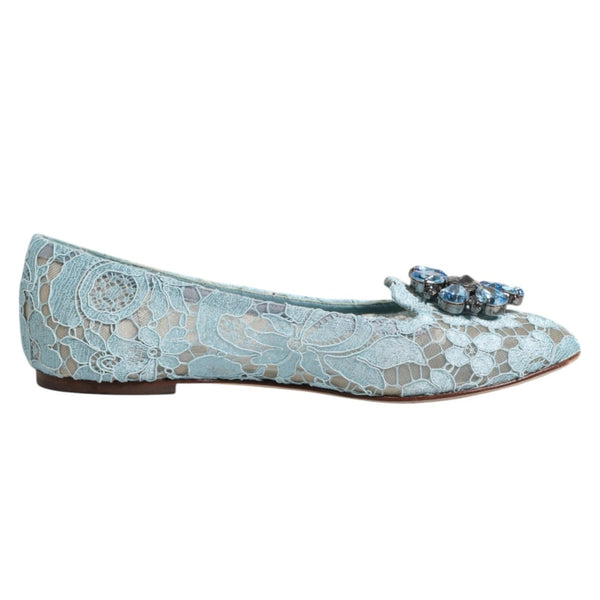 Blue Lace Crystal Ballet Flats Loafers Shoes Dolce & Gabbana