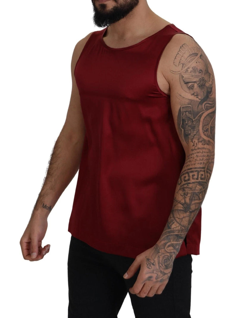 Red Round Neck Sleeveless Silk T-shirt Dolce & Gabbana