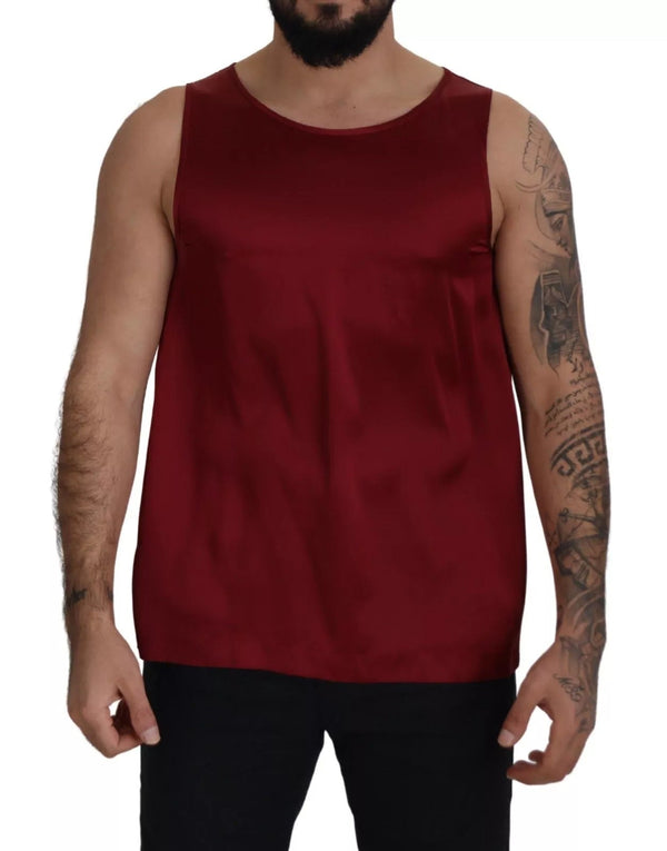 Red Round Neck Sleeveless Silk T-shirt Dolce & Gabbana
