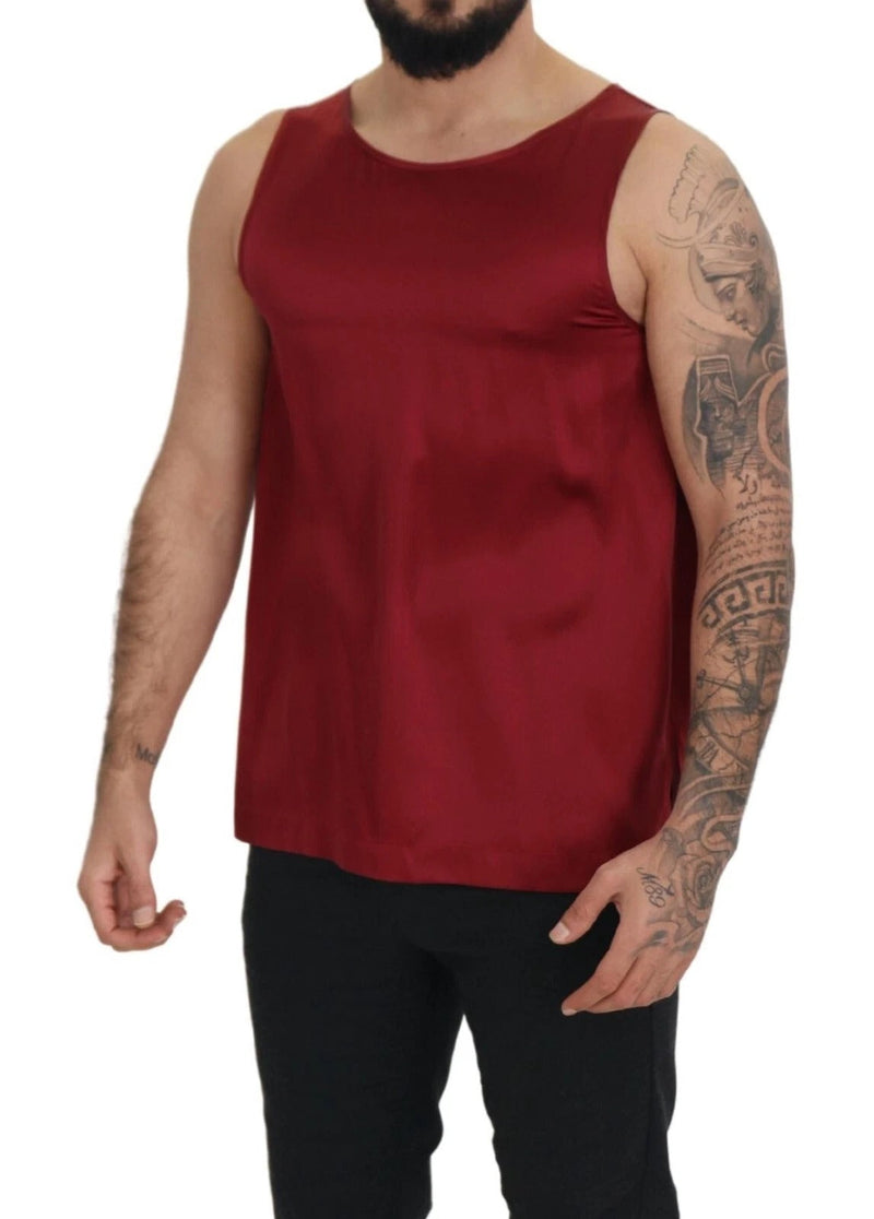Red Round Neck Sleeveless Silk T-shirt Dolce & Gabbana