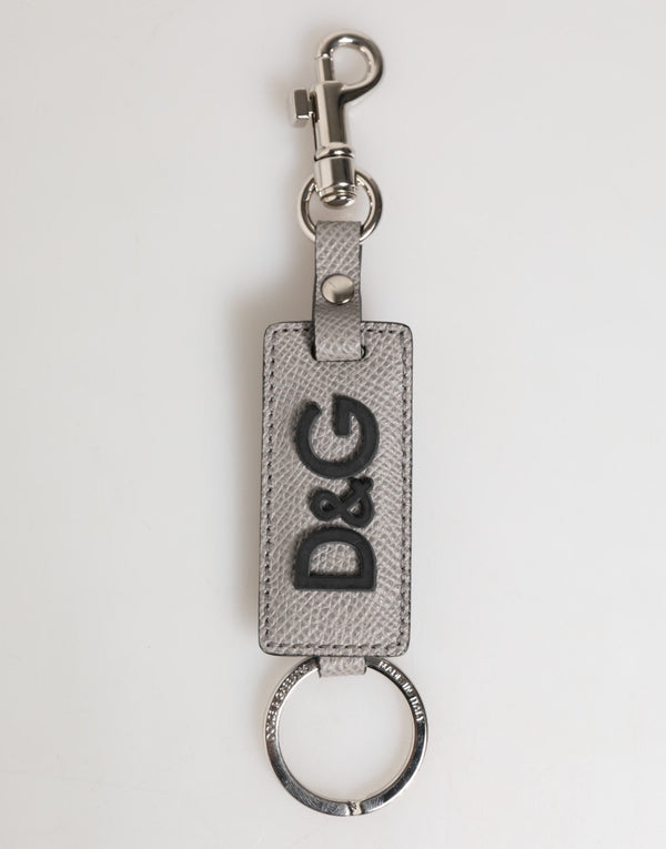 Gray Leather Logo Metal Ring Keychain Holder Men Keyring Dolce & Gabbana