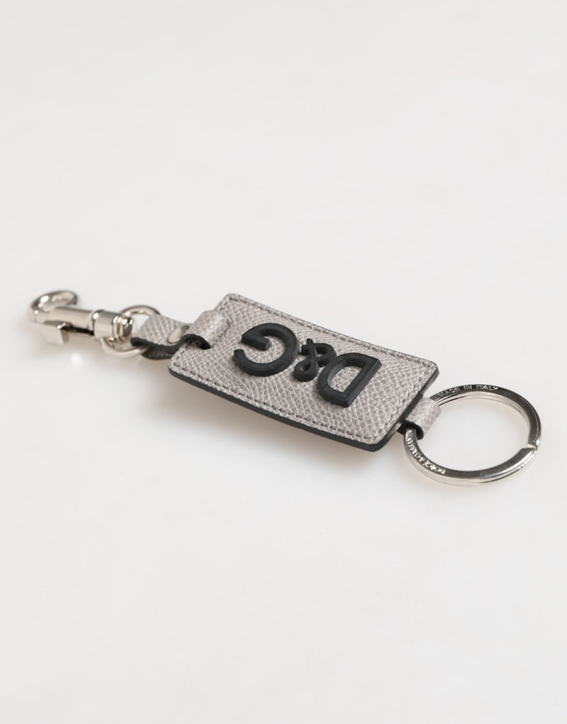Gray Leather Logo Metal Ring Keychain Holder Men Keyring Dolce & Gabbana