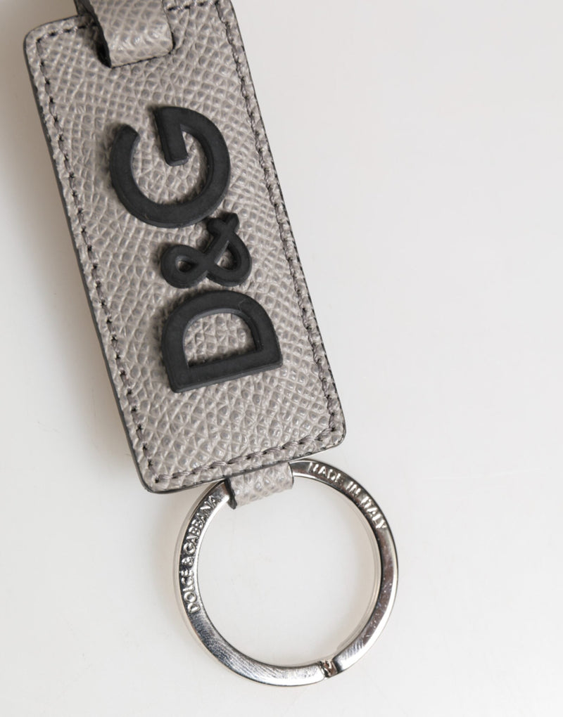 Gray Leather Logo Metal Ring Keychain Holder Men Keyring Dolce & Gabbana