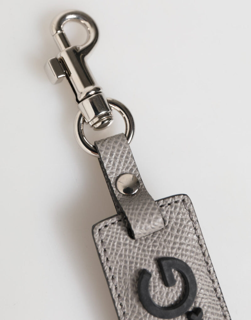Gray Leather Logo Metal Ring Keychain Holder Men Keyring Dolce & Gabbana