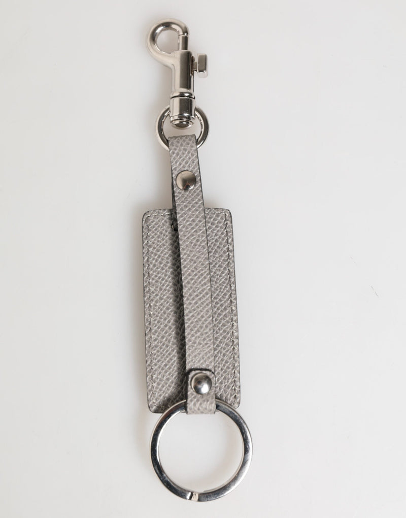 Gray Leather Logo Metal Ring Keychain Holder Men Keyring Dolce & Gabbana