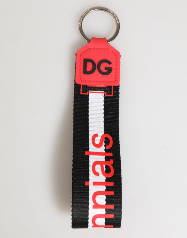 Red White DG Logo Polyester Brass Holder Keychain Keyring Dolce & Gabbana