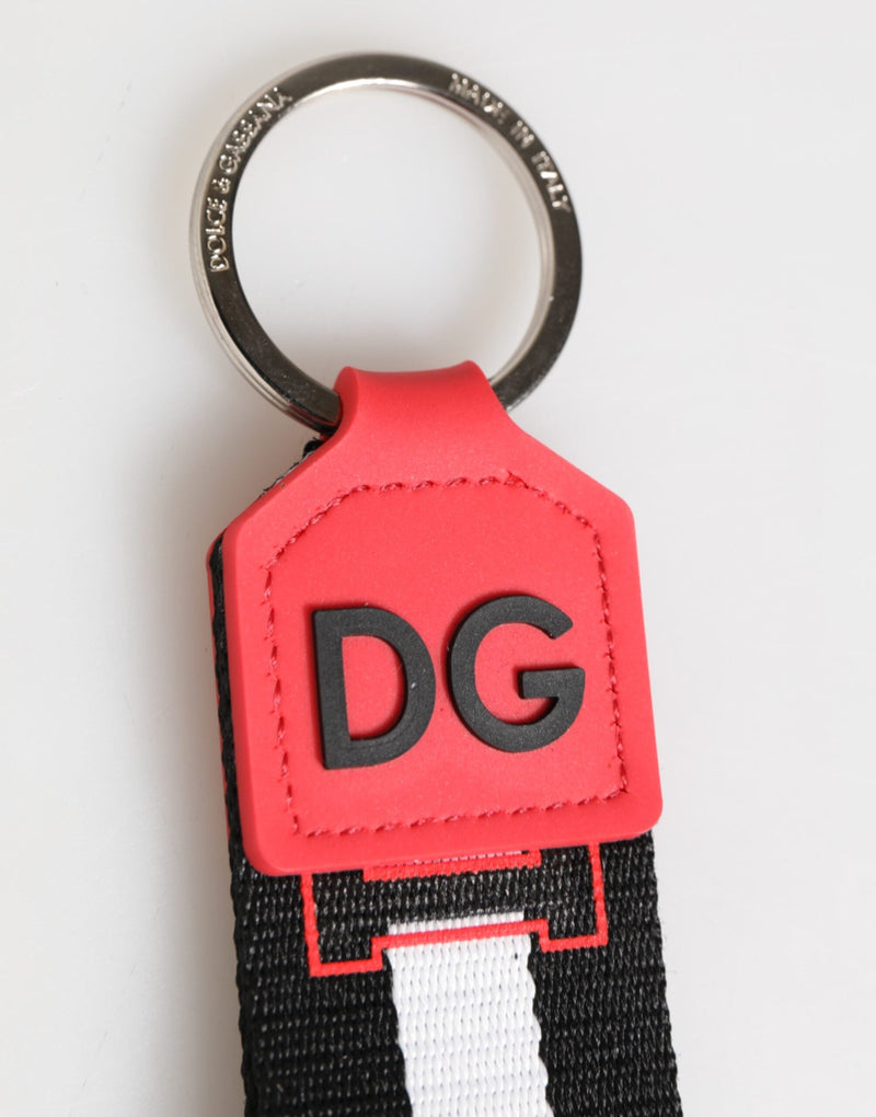 Red White DG Logo Polyester Brass Holder Keychain Keyring Dolce & Gabbana