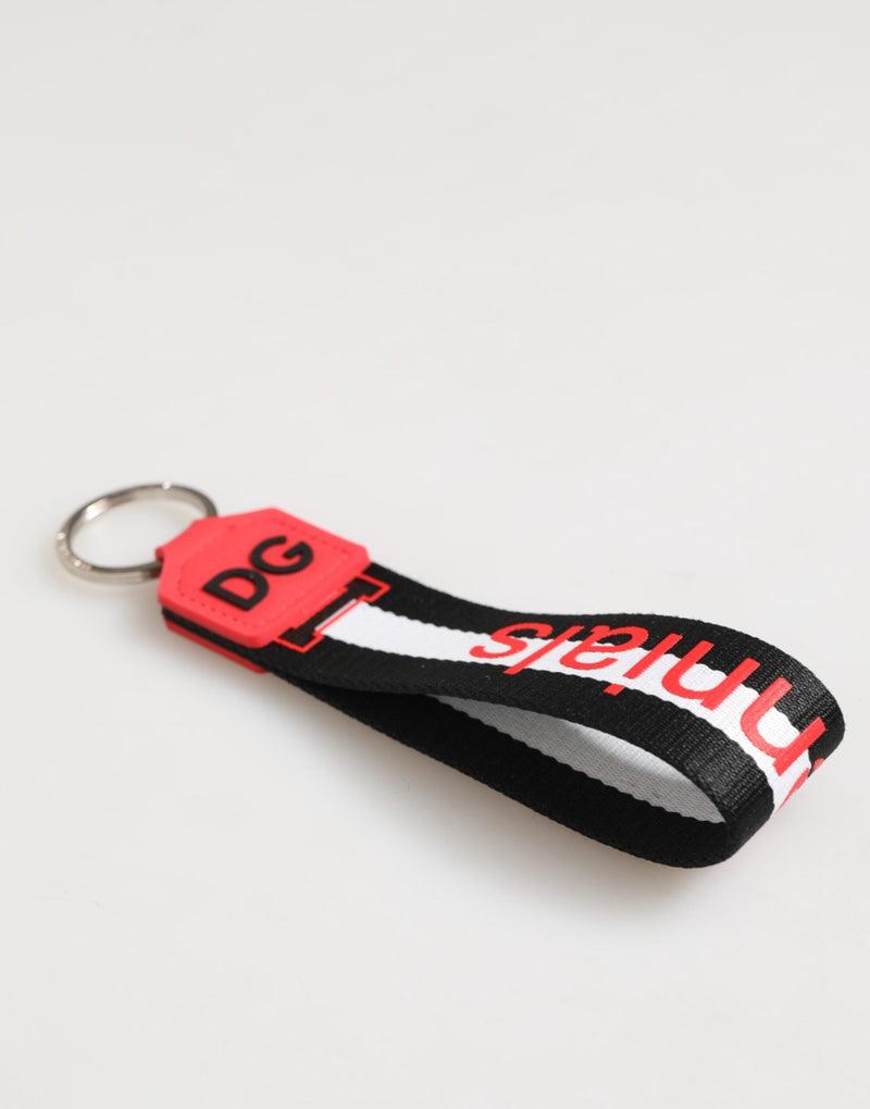 Red White DG Logo Polyester Brass Holder Keychain Keyring Dolce & Gabbana