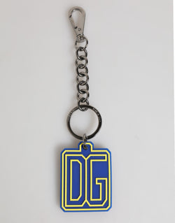 Blue Yellow DG Rubber Logo Silver Men Keychain Keyring Dolce & Gabbana