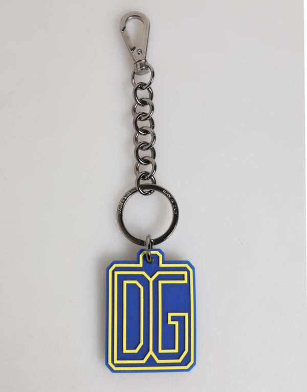 Blue Yellow DG Rubber Logo Silver Men Keychain Keyring Dolce & Gabbana