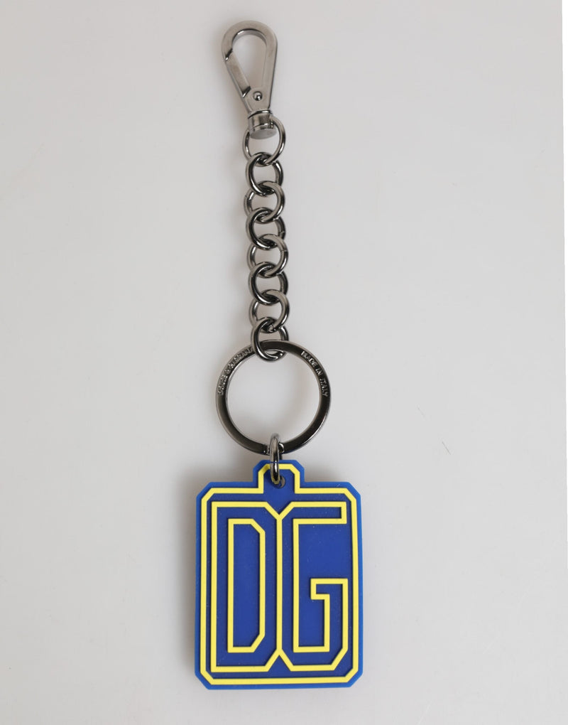 Blue Yellow DG Rubber Logo Silver Men Keychain Keyring Dolce & Gabbana