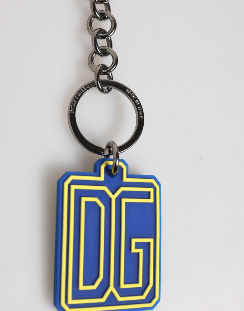 Blue Yellow DG Rubber Logo Silver Men Keychain Keyring Dolce & Gabbana
