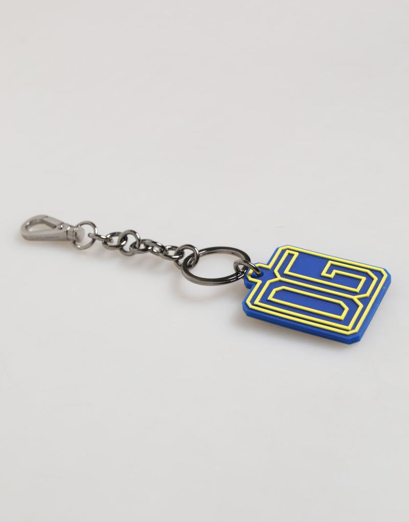 Blue Yellow DG Rubber Logo Silver Men Keychain Keyring Dolce & Gabbana
