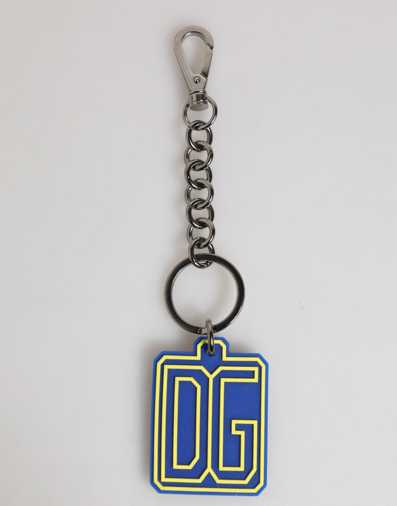 Blue Yellow DG Rubber Logo Silver Men Keychain Keyring Dolce & Gabbana