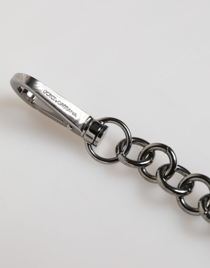 Blue Yellow DG Rubber Logo Silver Men Keychain Keyring Dolce & Gabbana