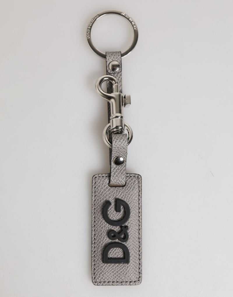 Gray Leather Logo Metal Ring Keychain Holder Men Keyring Dolce & Gabbana