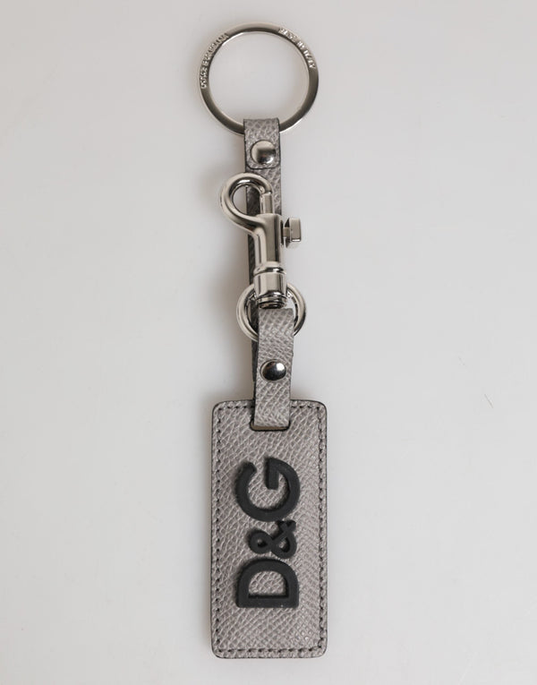 Gray Leather Logo Metal Ring Keychain Holder Men Keyring Dolce & Gabbana