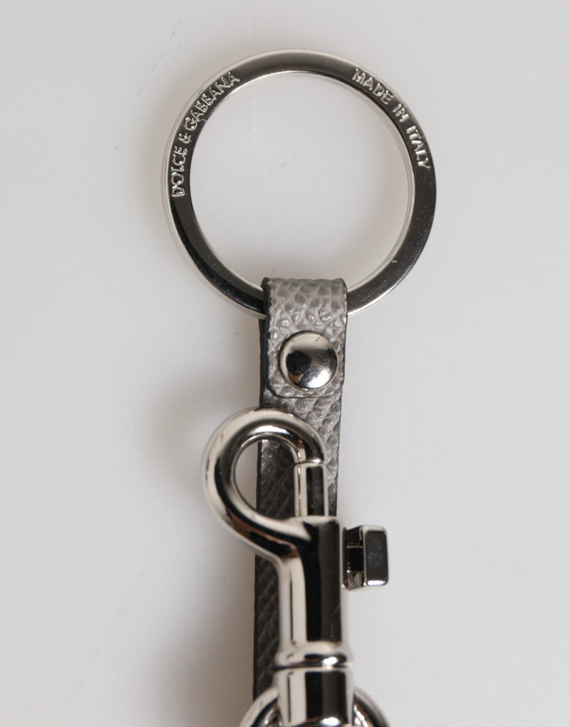 Gray Leather Logo Metal Ring Keychain Holder Men Keyring Dolce & Gabbana