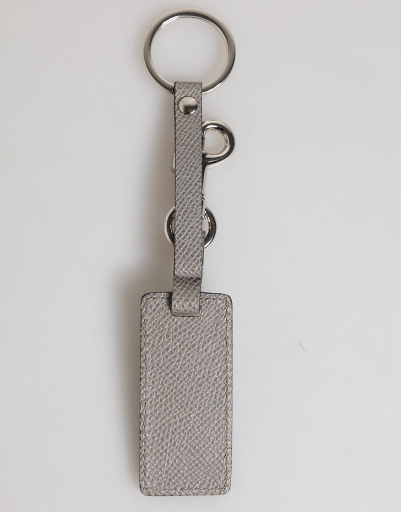 Gray Leather Logo Metal Ring Keychain Holder Men Keyring Dolce & Gabbana