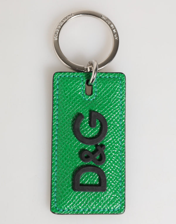 Green Leather Logo Metal Ring Keychain Holder Men Keyring Dolce & Gabbana