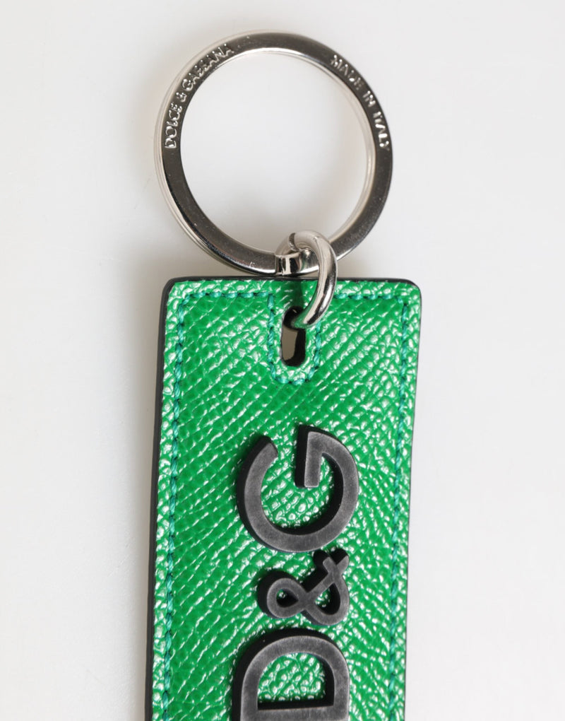 Green Leather Logo Metal Ring Keychain Holder Men Keyring Dolce & Gabbana