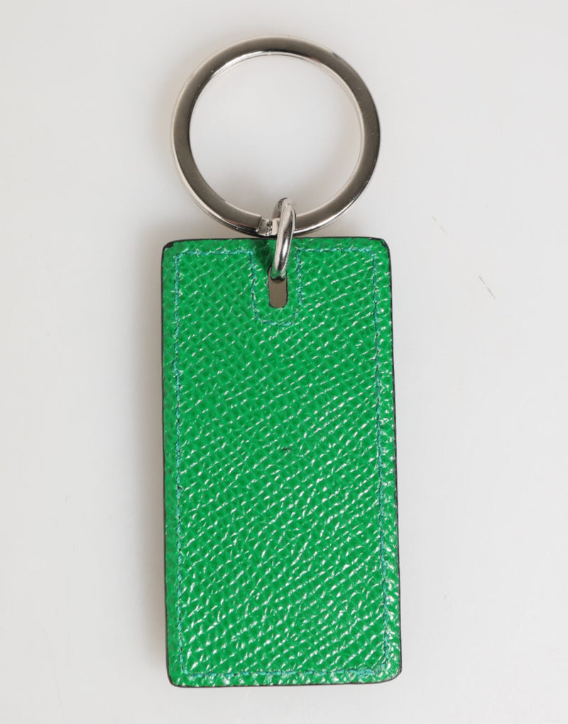 Green Leather Logo Metal Ring Keychain Holder Men Keyring Dolce & Gabbana