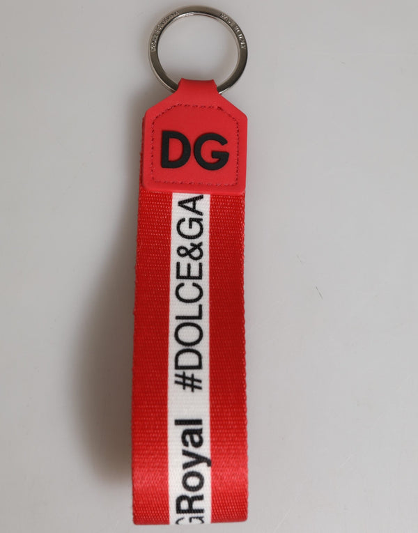 Red Logo Polyester Silver Brass Holder Keychain Men Keyring Dolce & Gabbana