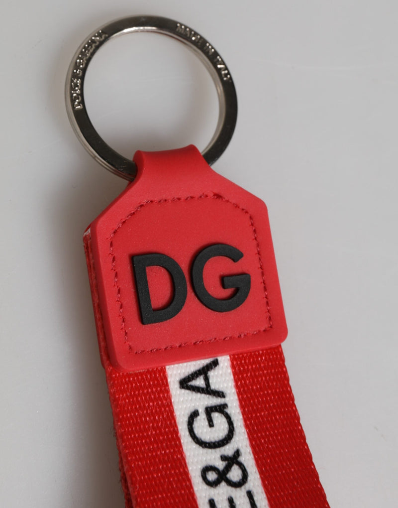 Red Logo Polyester Silver Brass Holder Keychain Men Keyring Dolce & Gabbana