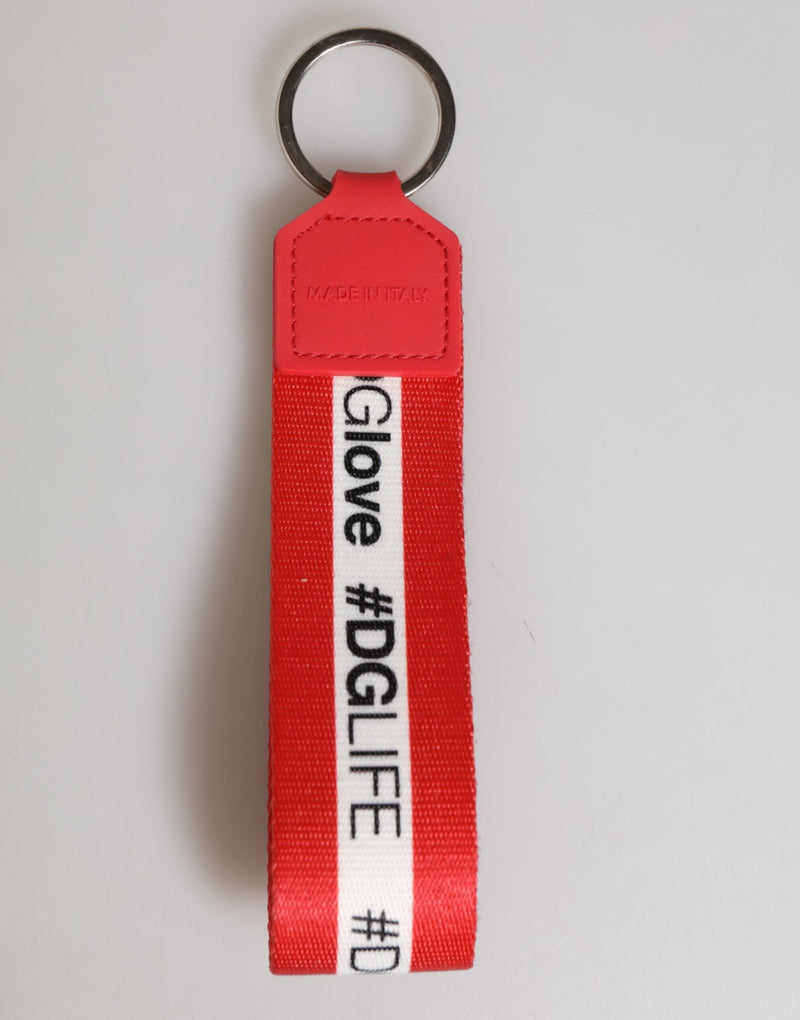 Red Logo Polyester Silver Brass Holder Keychain Men Keyring Dolce & Gabbana