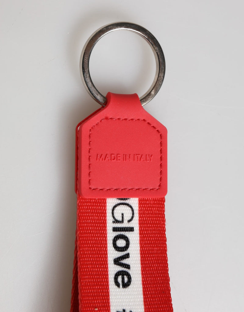 Red Logo Polyester Silver Brass Holder Keychain Men Keyring Dolce & Gabbana