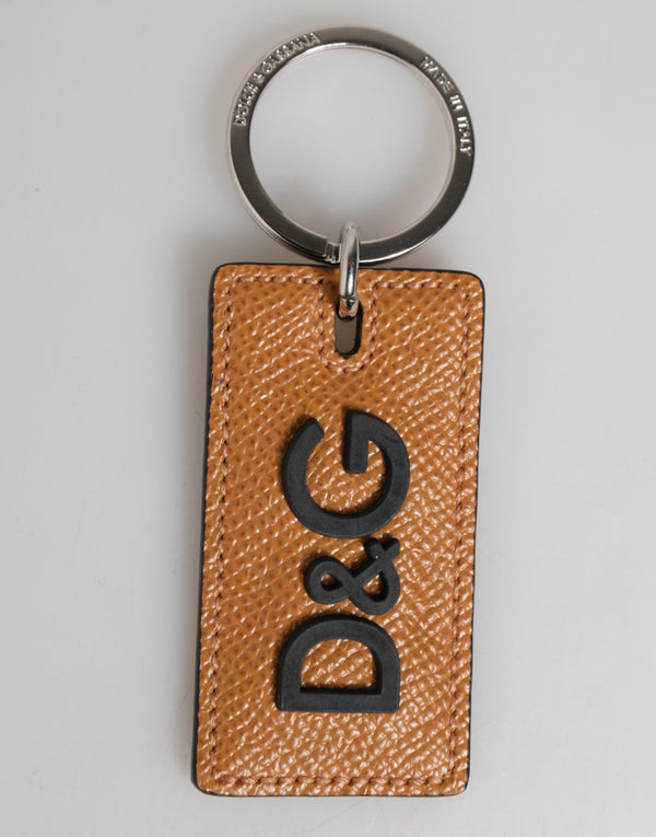 Brown Leather Logo Metal Ring Keychain Holder Men Keyring Dolce & Gabbana