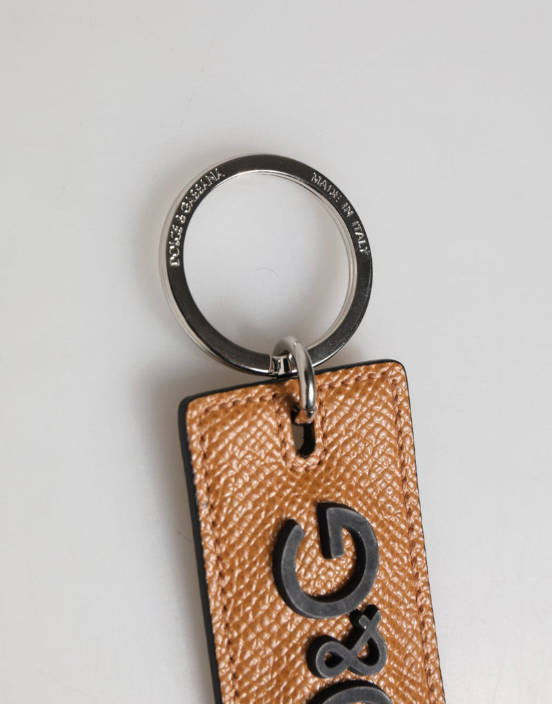 Brown Leather Logo Metal Ring Keychain Holder Men Keyring Dolce & Gabbana